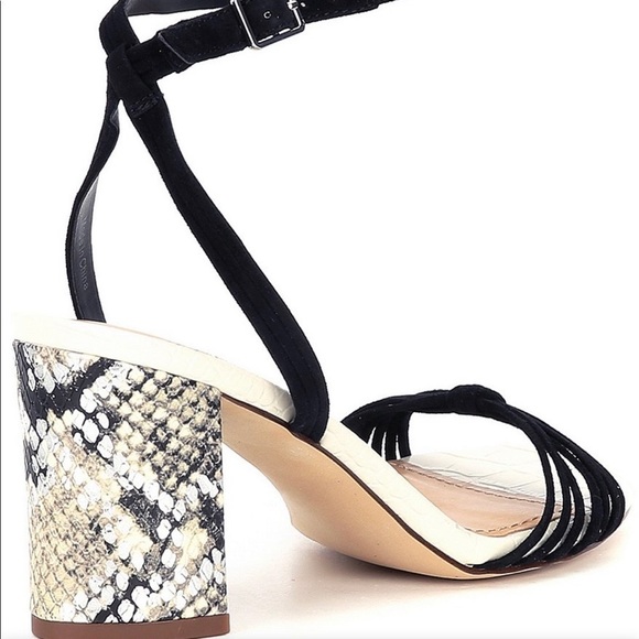 Square Toe Strappy Block Heel Snake Print Sandals - Picture 6 of 6